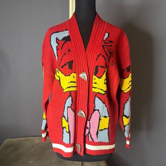 Women’s Donald Duck Red Knit Cardigan Sweater Front Pockets Size S-L NWOT - Picture 1 of 7